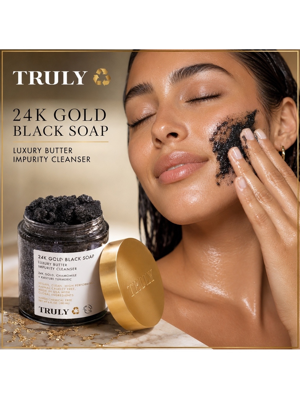 NEW TRULY 24K Gold Black Soap Luxury Butter Impurity Cleanser • Vegan • Clean •